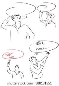 man in various poses raised a finger, ideas come to mind pictures, a good idea