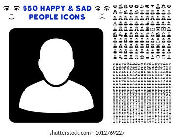 Man Vcard pictograph with 550 bonus pitiful and glad jobs clip art. Vector illustration style is flat black iconic symbols.