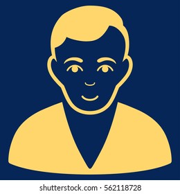 Man vector icon. Flat yellow symbol. Pictogram is isolated on a blue background. Designed for web and software interfaces.