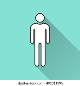 Man vector icon with long shadow. Illustration isolated on green background for graphic and web design.