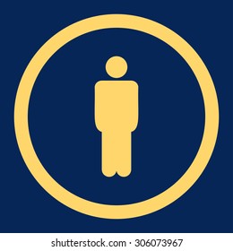 Man vector icon. This rounded flat symbol is drawn with yellow color on a blue background.