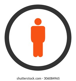 Man vector icon. This rounded flat symbol is drawn with orange and gray colors on a white background.