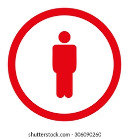 Man vector icon. This rounded flat symbol is drawn with red color on a white background.