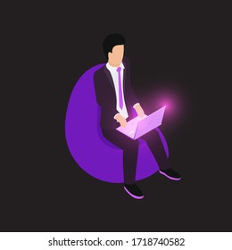 Man vector Illustration - man with laptop