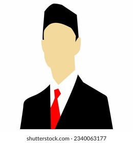 Man vector with red tie and hat (named peci or kopiah)