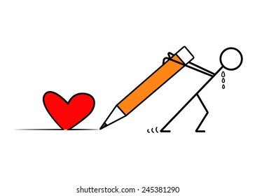 Man vector try to drawn heart with pencil