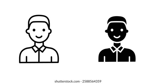 Man vectors icons set in filled and strokes on white background