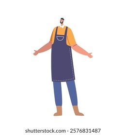 Man Vendor Wearing Apron Symbolizing Small Business Ownership And Sales. Male Character in Salesman Uniform