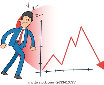 The man is very worried that the graph is sharply going down