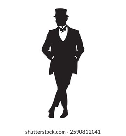 A man in a Victorian attire standing pose silhouette vector illustration