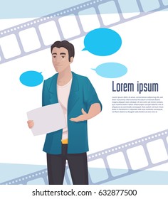 Man Video Blogger, Online Stream, Vector Illustration EPS10