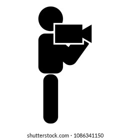 Man with video camera stick icon black color