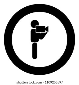 Man with video camera stick icon black color in circle round 