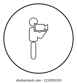 Man with video camera stick icon black color in circle round outline