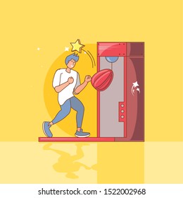 man in video game console of coins with boxing power vector illustration design