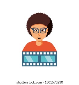 man with video tape isolated icon