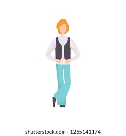 Man in vintage clothing, retro fashion guy from 70s vector Illustration on a white background