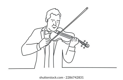 Man with a violin in his hands. Hand drawn vector illustration.
