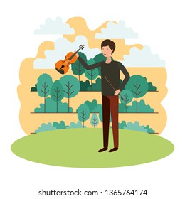 man with violin in landscape avatar character