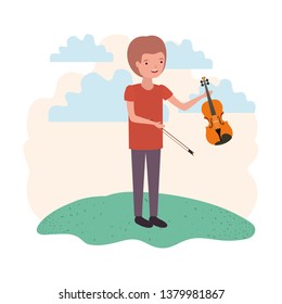 man with violin in landscape avatar character