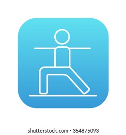 Man in the virabhadrasana II pose line icon for web, mobile and infographics. Vector white icon on the blue gradient square with rounded corners isolated on white background.