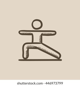 Man in the virabhadrasana II pose vector sketch icon isolated on background. Hand drawn Man in virabhadrasana II pose icon. Man in virabhadrasana II pose sketch icon for infographic, website or app.