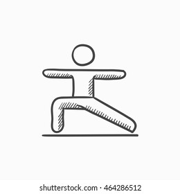 Man in the virabhadrasana II pose vector sketch icon isolated on background. Hand drawn Man in virabhadrasana II pose icon. Man in virabhadrasana II pose sketch icon for infographic, website or app.