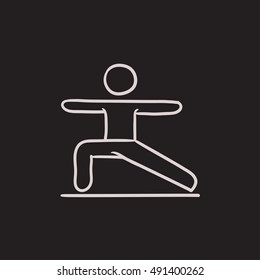 Man in the virabhadrasana II pose vector sketch icon isolated on background. Hand drawn Man in virabhadrasana II pose icon. Man in virabhadrasana II pose sketch icon for infographic, website or app.