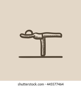 Der Mann in Virabhadrasana III stellt Vektorgrafik-Symbol einzeln auf Hintergrund dar. Handgezeichneter Mann in Virabhadrasana III Pose Ikone. Der Mensch in Virabhadrasana III stellt ein Skizzensymbol für Infografik, Website oder App dar.