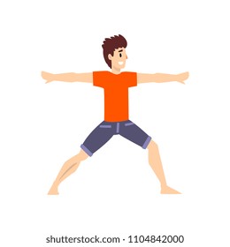 Man in virbhadrasana pose, young man practicing yoga vector Illustration on a white background