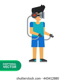 Man in virtual glasses flat icon