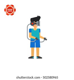 Man in Virtual Glasses and Gloves Icon