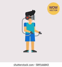 Man in Virtual Glasses and Gloves Icon