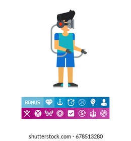 Man in Virtual Glasses and Gloves Icon