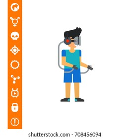 Man in Virtual Glasses and Gloves Icon