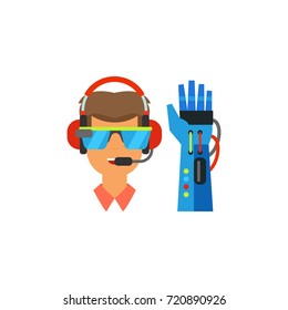 Man with virtual reality equipment icon