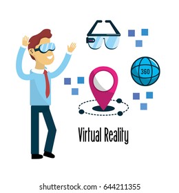 man with virtual reality experience elements