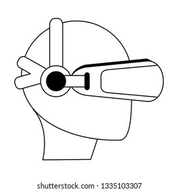 Man with virtual reality glasses in black and white