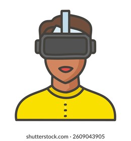 Man with virtual reality glasses editable stroke icon. Vector illustration.