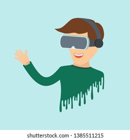 Man in virtual reality with glasses. Flat icon virtual reality. Vector illustration eps 10
