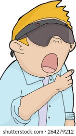 Man in virtual reality glasses with open mouth