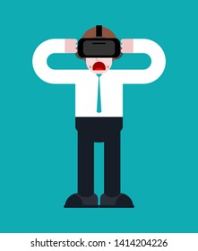 Man in Virtual Reality Glasses. Surprise and shock