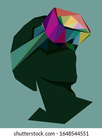 
Man with virtual reality glasses. Vector illustration in stained glass style.
