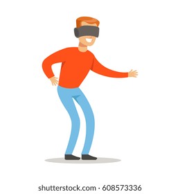 Man In Virtual Reality Glasses,Part Of Happy Gamers Enjoying Playing Video Game,  