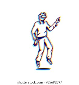 Man in virtual reality. Glitch effect. Vector illustration