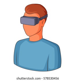Man with virtual reality goggles icon. Cartoon illustration of man with virtual reality goggles vector icon for web