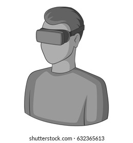 Man with virtual reality goggles icon in monochrome style isolated on white background vector illustration