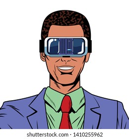 man with virtual reality headset avatar cartoon character vector illustration graphic design