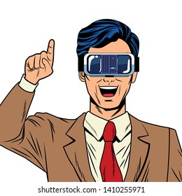 man with virtual reality headset avatar cartoon character vector illustration graphic design