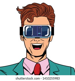 man with virtual reality headset avatar cartoon character vector illustration graphic design